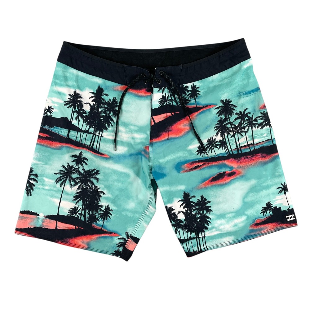 Billabong Board Shorts Men 36 Multicolor Palm Tree Tropical Island Surf Swimwear